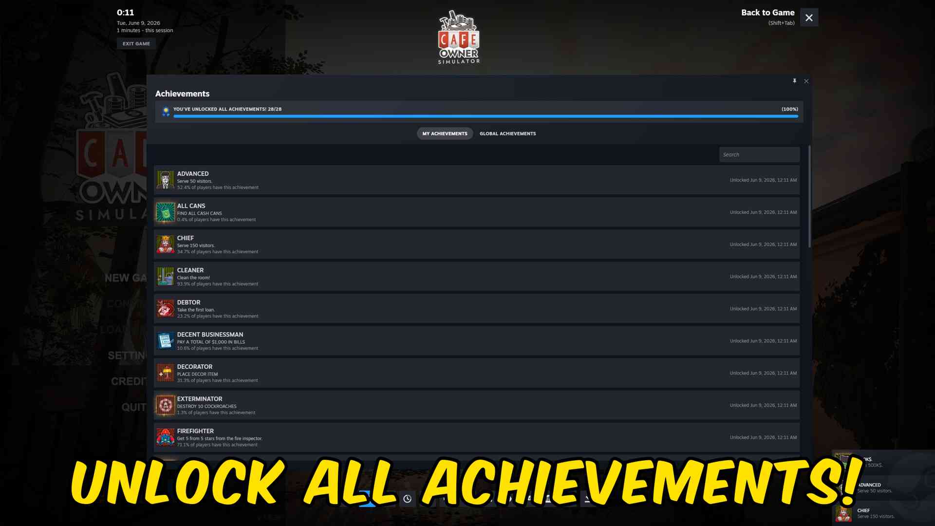 Cafe Owner Simulator — Trophy Shortcut (Achievement Unlocker) (screenshot 2)